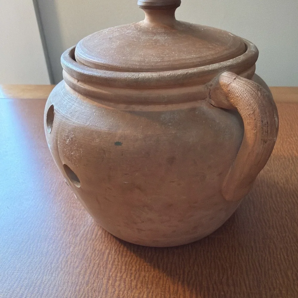 Vtg Himark Made In Italy Terracotta Garlic Keeper Jar Great Patina Signed 5